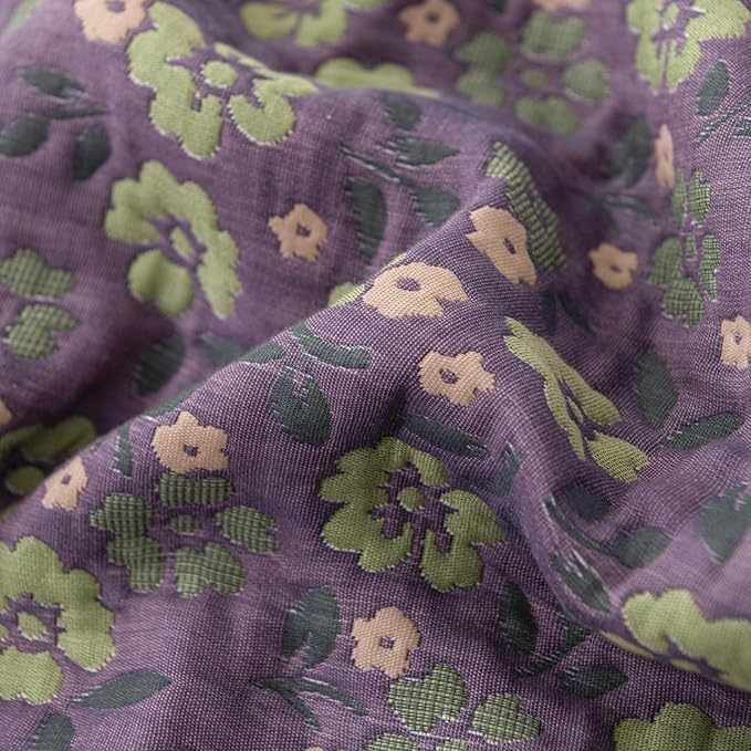 VM VOUGEMARKET Violet Duvet Cover King Double Gauze Cotton Farmhouse Jacquard Green Floral Duvet Cover with 2 Bowknot Pillowcases Rustic Style, Breathable for a Cozy Home Atmosphere