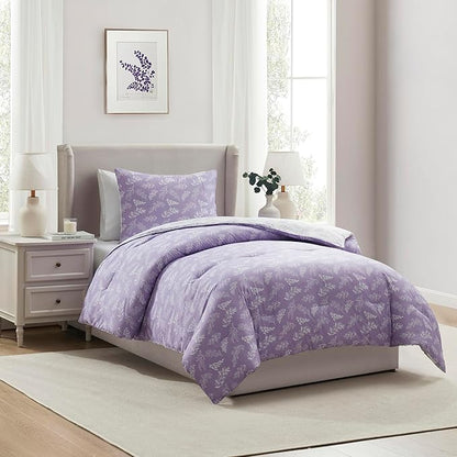 Nestl Twin/Twin XL Comforter Set - Lavender Bed in a Bag Twin, 2 Pieces Reversible Bed Set, Soft Floral Bedding Set for College Dorm, All Season Botanical Comforters with Pillow Sham