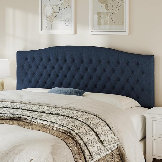King Headboard Only, Upholstered Headboard for Adjustable Bed Linen Tufted Cal King Size Wall Mounted Head Board with Solid Wood Legs Head Board, Navy Blue