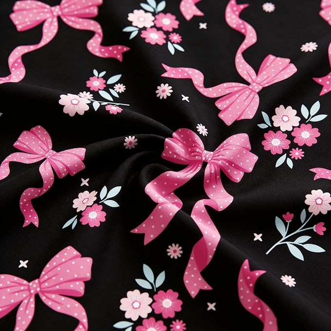 Black Pink Bow Comforter Set Full Size, Pink Bow Bedding 3 Pcs Love Heart Soft Microfiber Comforter Set with 2 Pillowcases, 79"x90"