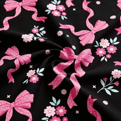 Black Pink Bow Comforter Set Full Size, Pink Bow Bedding 3 Pcs Love Heart Soft Microfiber Comforter Set with 2 Pillowcases, 79"x90"