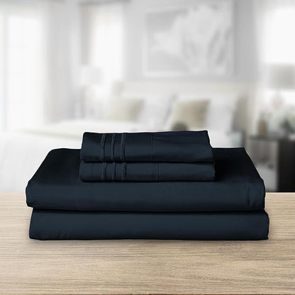 Elegant Comfort 1500 Premier Hotel Quality 4-Piece Bed Sheet Sets, Deep Pockets - Luxurious Wrinkle Free & Fade Resistant, King, Black