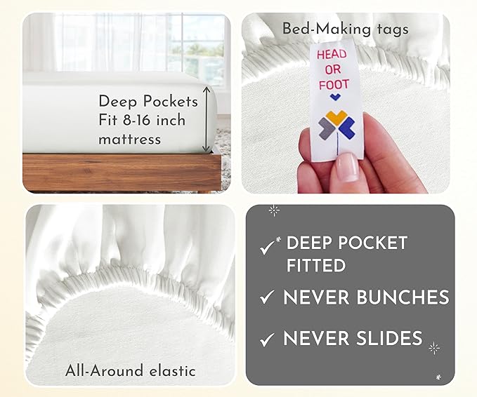 California Design Den 2-Pack Full 100% Cotton Sateen 400 Thread Count Sheets - Soft and Breathable Sheets, 2 Sets of Deep Pocket Bed Sheets - Ivory (Pale Tone)