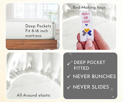 California Design Den 2-Pack Full 100% Cotton Sateen 400 Thread Count Sheets - Soft and Breathable Sheets, 2 Sets of Deep Pocket Bed Sheets - Ivory (Pale Tone)