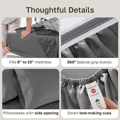 California Design Den Split King Sheets for Adjustable Bed - Buttery Soft 800 Thread Count, 100% Cotton Set, Sateen Bedding Set with Durable Twin XL Fitted Sheets - Grey