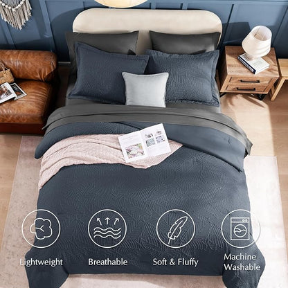 Geniospin Twin Comforter Set - 5 Pieces Blue Gray Textured Bed in Bag, Twin Bedding Sets with Comforter, Sheets, Pillowcases & Shams, All Season Blue Gray Bedding