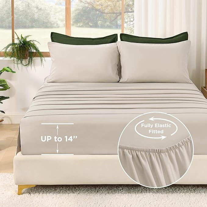 Litanika Comforter Full Size Set Olive - 7 Pieces Bed in a Bag Full Beddding Comforter Sets, Plain Lightweight Bed Set with Comforter, Sheets, Pillowcases & Shams