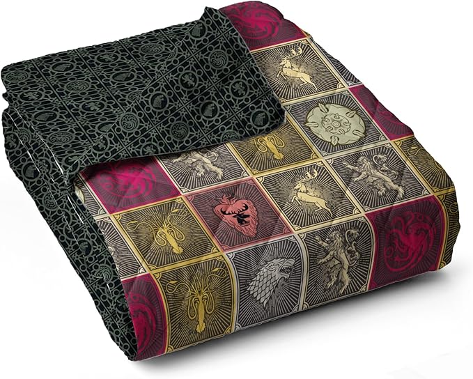 Northwest Warner Bros Game of Thrones Symbolic Sigils Quilted Throw Blanket, Fantasy House Emblems, Adults Boys Girls, Soft Lightweight Bedding for Bed, or Couch, 60 x 80 inches