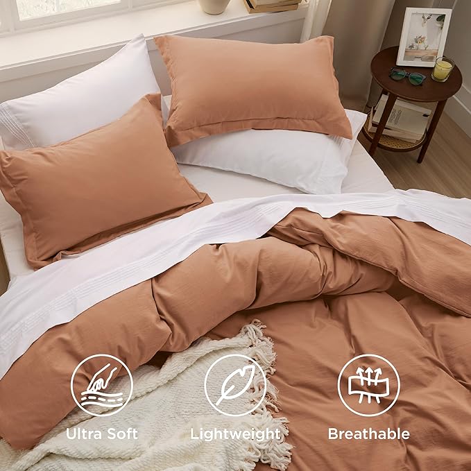 Bedsure Taupe Duvet Cover Queen Size - 3 Pieces Prewashed Cotton-Like Extra Soft Bedding Set, Includes 1 Duvet Cover 90x90 Inches with Zipper Closure & 2 Pillow Shams, Comforter Not Included