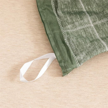 JELLYMONI 100% Natural Cotton 3pcs Plaid Duvet Cover Sets,Green with White Grid Geometric Pattern Printed Comforter Cover,with Zipper Closure & Corner Ties(Full Size)