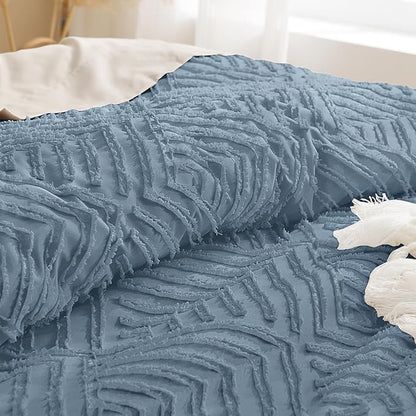 Andency Greyish Blue Comforter Oversized King Size Set 120''x98'', 3 Pieces Soft Boho Bedding Set & Collections, Tufted Fluffy Shabby Chic Bed Set for All Seasons (1 Comforter, 2 Pillowcases)