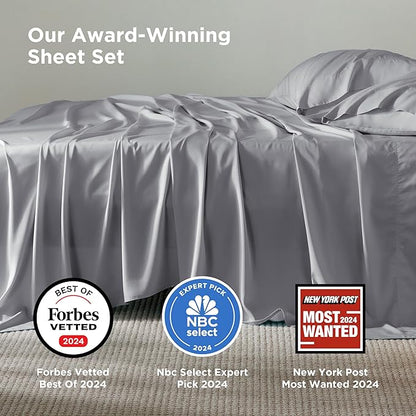 Bedsure Full Size Bed Sheets, Cooling Sheets, Rayon Derived from Bamboo, PureWoven, Breathable & Soft, Deep Pocket Up to 16 Inches, Hotel Luxury Silky Bedding for Hot Sleepers, Silver Grey