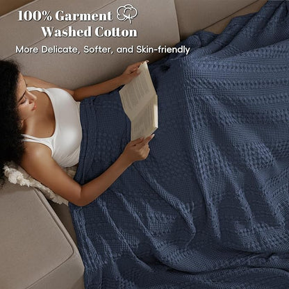 PHF 100% Cotton Waffle Weave Blanket King Size for Bed, Soft Lightweight & Breathable for Spring and Summer, All-Season Comfort, Luxury Aesthetic Blanket for Home Decor, 108"x90", Indigo