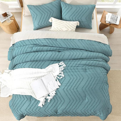 Litanika Grayish Teal Full Comforter Sets, Lightweight Fluffy Bedding Comforter Sets for Bed, 3 Pieces Down Alternative Comforter Bed Set Gift Choice (79x90Inches, 1 Comforter and 2 Pillow Shams)