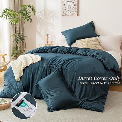 MILDLY Super Soft Duvet Cover - 100% Washed Microfiber Peacock Blue Comforter Cover Set 3 Pieces with Zipper Closure & Corner Ties (No Comforter)