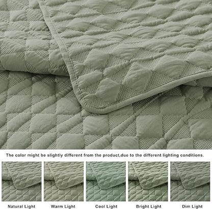 WDCOZY Sage Green Quilt King Size Bedding Sets with Pillow Shams, Lightweight Soft Bedspread Coverlet, Quilted Blanket Thin Comforter Bed Cover, All Season Spring Summer, 3 Pieces, 104x90 inches