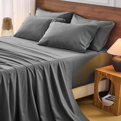 Bedlifes 100% French Flax Linen Sheets Set King Size - 6 Piece Extra Deep Pocket 18-24",Soft Breathable King Bed Sheets with Temperature Regulating & Moisture-Wicking(Dark Grey