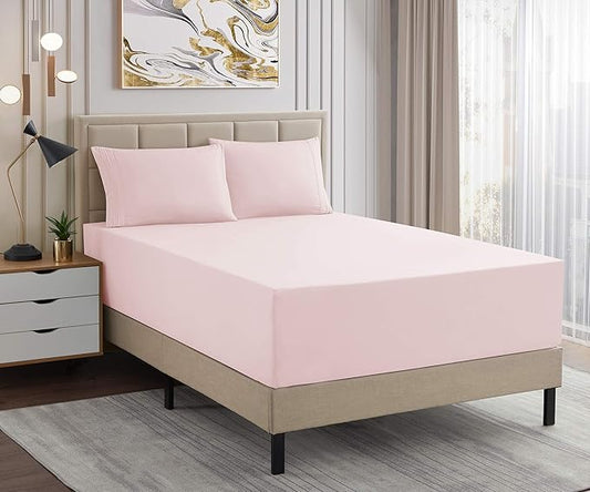 1500 Supreme Collection Extra Deep Pocket Sheets Set - Luxury Soft Bed Sheets, Wrinkle Free, Bedding, Over 40 Colors, 21 inch Extra Deep Pocket, Twin, Pale Pink