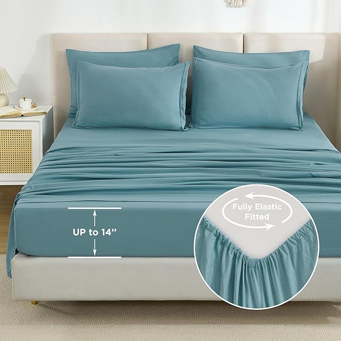 Litanika Oversized Queen Size Comforter Set Grayish Teal - 7 Pieces Bed in a Bag Oversized Beddding Sets, Solid Lightweight Bed Set with Comforter, Sheets, Pillowcases & Shams
