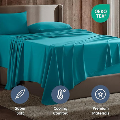Nestl Split King Sheet Set - 1800 Ultra-Soft Microfiber Bed Sheets - Double Brushed - Deep Pockets - Easy Fit - 5 Piece Set - Bed Sheets & Pillowcases (Split King Size, Teal)