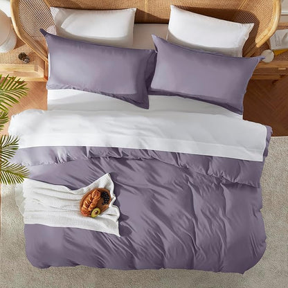 Nestl Grayish Purple Duvet Cover Full Size - Soft Double Brushed Full Size Duvet Cover Set, 3 Piece, with Button Closure, 1 Duvet Cover 80x90 inches and 2 Pillow Shams