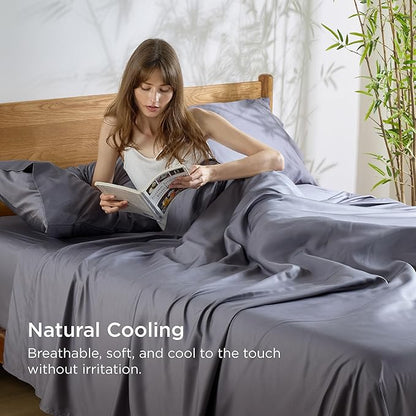 Bedsure King Size Sheets Set, Cooling Sheets for Hot Sleepers, Rayon Derived from Bamboo, PureWoven, Breathable & Soft, Deep Pocket Up to 16 Inches, Hotel Luxury Silky Bedding, Dark Grey