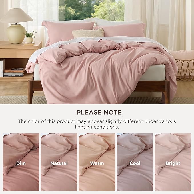 Bedsure Duvet Cover Full Size - Soft Double Brushed Bedding Set for Kids & Adults, Zipper Closure, 3 Pieces, Includes 1 Duvet Cover (80"x90") & 2 Pillow Shams, NO Comforter, Blush Pink