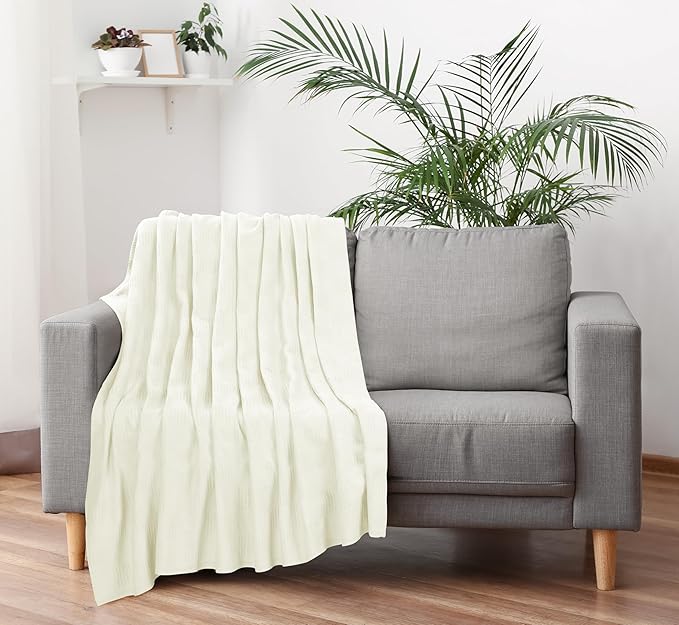 Utopia Bedding Ivory 100% Cotton Blanket [King Size - 90x108 Inch] Lightweight, Soft and Breathable Thermal Blanket for All Seasons