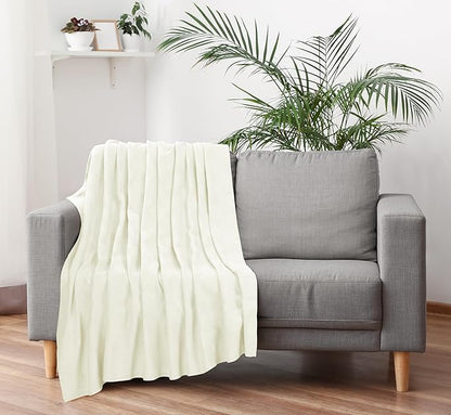 Utopia Bedding Ivory 100% Cotton Blanket [Queen Size - 90x90 Inch] Lightweight, Soft and Breathable Thermal Blanket for All Seasons
