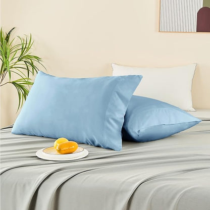 BEDELITE Pillow Cases Queen Size Set of 2, Rayon Derived from Bamboo, Cooling Pillow Cases for Hot Sleepers & Night Sweats, Breathable and Silky Soft Envelope Pillowcases(Blue, 20"x30")