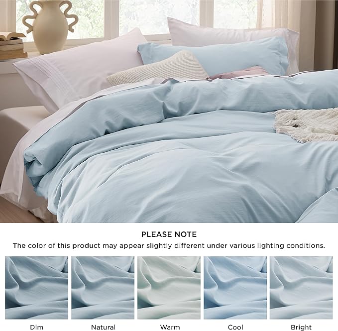 Bedsure Sky Blue Duvet Cover Full Size - 3 Pieces Prewashed Extra Soft Cotton-Like Polyester Bedding Set, Includes 1 Duvet Cover 80x90 Inches with Zipper Closure & 2 Pillow Shams, No Comforter