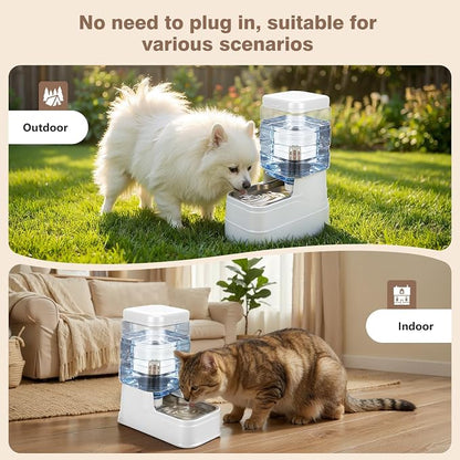 1.6 Gallon Pet Automatic Dog Water Dispenser Cat Gravity Waterer Feeder with Stainless Steel Bowl Large Capacity Puppy Feeding Raised Bowls with Filter,Ice Pack (White, 6L(1.6 Gallon))