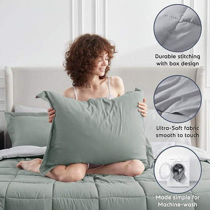 Nestl 7 Piece King Comforter Set – Sage Green Reversible Bed in a Bag – Complete King Size Bedding Set with Sheets, Pillowcases and Shams