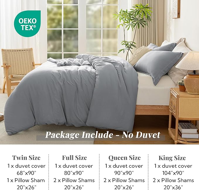 MILDLY Super Soft Duvet Cover 2pcs - 100% Washed Microfiber Light Grey Comforter Cover Set with Zipper Closure & Corner Ties (No Comforter)