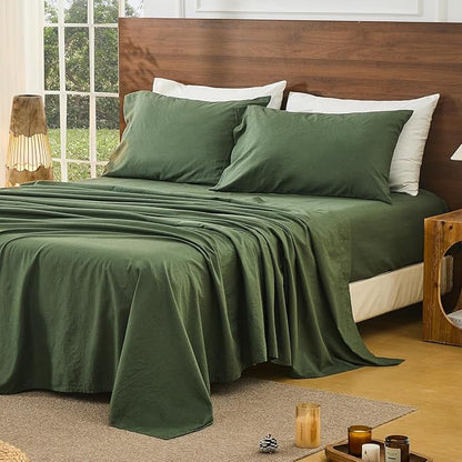 Bedlifes 100% French Pure Linen Sheets Queen Size Breathable and Cooling Flax Sheet Set Soft Durable and Moisture Wicking 16 Inch Deep Pocket-4 Piece(Queen,Forest Green)