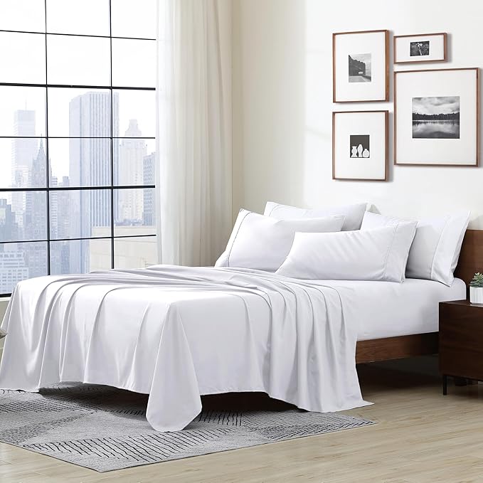 Cathay Home Essentials Ultra Soft Hypoallergenic Wrinkle Resistant Double Brushed Microfiber Bedding Sheet Set, White, Twin