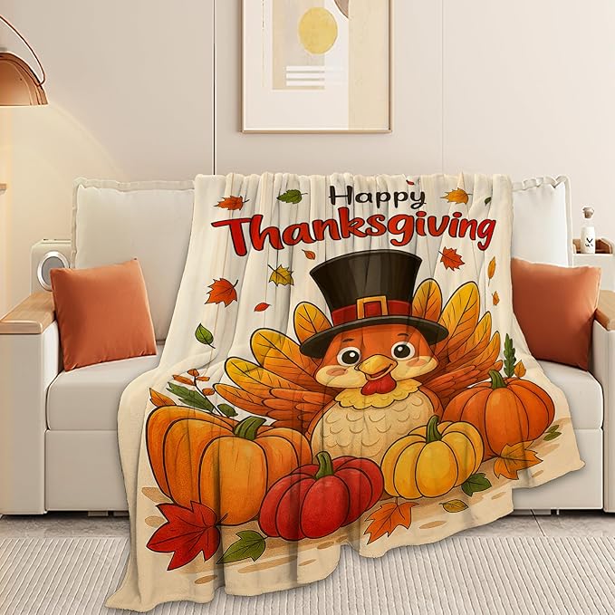 Thanksgiving Turkey Blanket Super Soft Warm Fluffy Fleece Flannel Throw Blanket Cozy Fuzzy Plush Stuff Bedding Blankets Gifts for Women Kids Boys Girls Adults 80"X60"