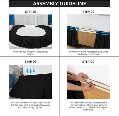Utopia Bedding Queen Elastic Bed Ruffle - Easy Wrap Around Ruffle - Microfiber Bed Skirt with Adjustable Buckle & Elastic Belt, 16 Inch Tailored Drop - Hotel Quality Bedskirt, Fade Resistant (Black)
