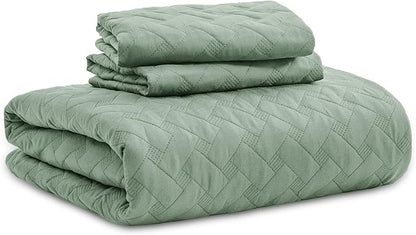 Bedsure Quilts Queen Size - Lightweight Bedspreads Queen Size with Basket Weave Pattern, Soft Quilt Bedding Set, Sage Green Comforter Set Coverlet for All Seasons with 2 Pillow Shams (90" x 96") | Skin-Friendly Soft, All-Season Comfort, Breathable, Lig...