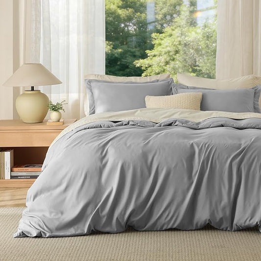 Bedsure Duvet Cover Oversized King Size - Soft Double Brushed Bedding Set for Kids & Adults, Zipper Closure, 3 Pieces, Includes 1 Duvet Cover (120"x98") & 2 Pillow Shams, NO Comforter, Grey