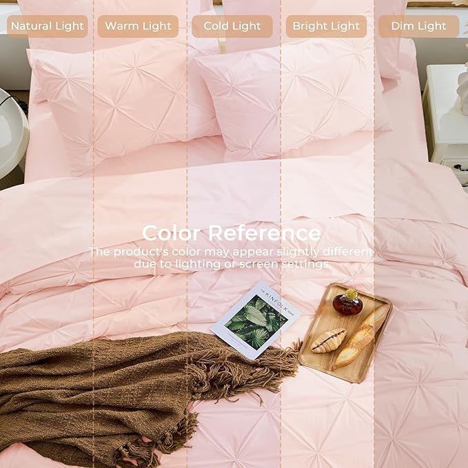 Sasttie Twin XL Comforter Set, 5-Piece Bed in a Bag, Pintuck Bedding Sets for All Season, Includes Comforter, Flat Sheet, Fitted Sheet, Pillowcase and Pillowsham, Blush Pink