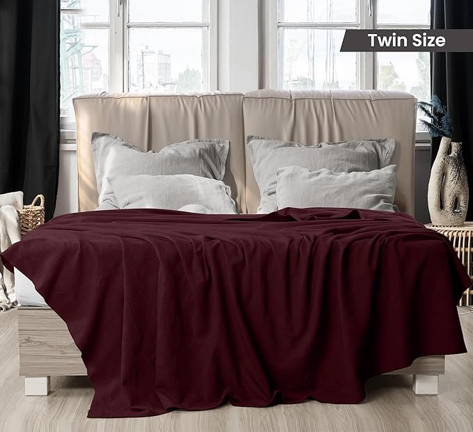 Utopia Bedding Burgundy 100% Cotton Blanket [Twin Size - 90x72 Inch] Lightweight, Soft and Breathable Thermal Blanket for All Seasons