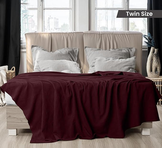 Utopia Bedding Burgundy 100% Cotton Blanket [Twin Size - 90x72 Inch] Lightweight, Soft and Breathable Thermal Blanket for All Seasons