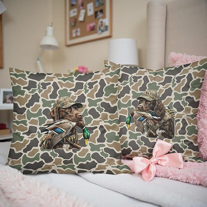 Vintage Camo Labrador Retriever Mallard Duck Throw Pillow Covers 18x18 Set of 2, Dog Hunting Pillowcase, Camouflage Farm Animal Decorative Pillow Covers,Camouflage Wild Animal Decor（86）