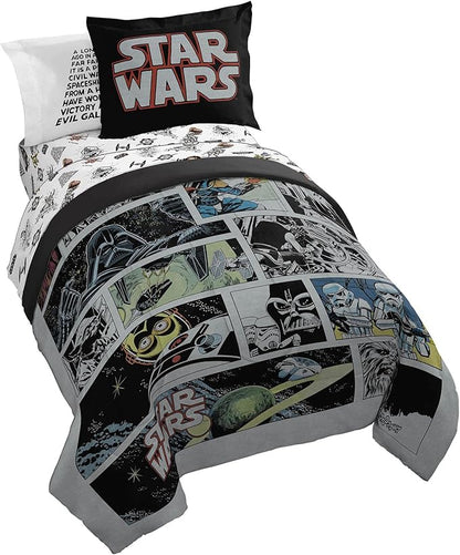 Jay Franco Star Wars Comic Book Full Size Comforter Set - 7 Piece Bedding Includes Sheet Set & Pillow Covers - Super Soft Cozy Kids Bedding