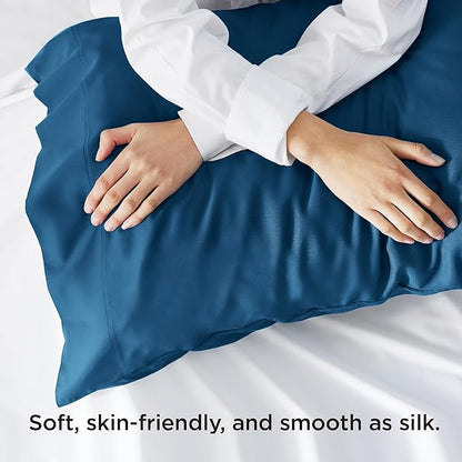 Bedsure Pillow Cases Queen, Cooling Pillow Cases, Rayon Derived from Bamboo Teal Blue Pillowcases Queen Size Set of 2, PureWoven Silky Soft Bedding Pillow Covers with Envelope Closure, 20x30 Inches