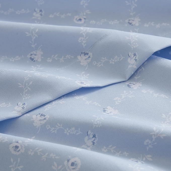 Madison Park Essentials Adele Blue Floral Cal King Size Comforter Set – Vintage Bed in a Bag with Sheets, Reversible Ruffle Bedding, Elegant Gift for Her