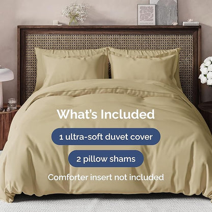 Duvet Cover King Size Set - Extra Soft King Duvet Cover 104" x 90" with 2 Pillow Shams - Hotel Luxury, Easy Care and Fade Free w/ Zipper Closures & Ties - All Season, Comfy, Cozy & Breathable (Beige)