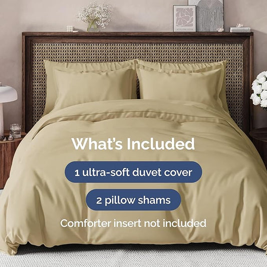 Duvet Cover King Size Set - Extra Soft King Duvet Cover 104" x 90" with 2 Pillow Shams - Hotel Luxury, Easy Care and Fade Free w/ Zipper Closures & Ties - All Season, Comfy, Cozy & Breathable (Beige)