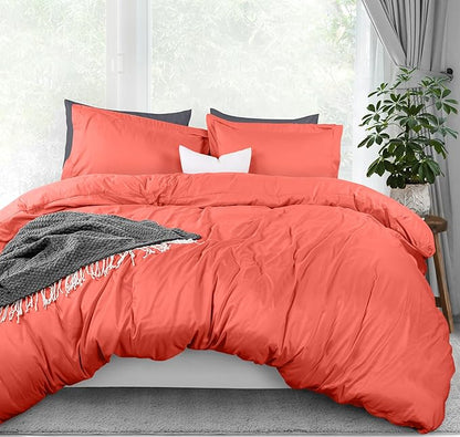 Utopia Bedding Duvet Cover Queen Size - 3 Piece with Zipper Closure - 1 Comforter Cover 90X90 Inches & 2 Pillow Shams 20X26 Inches (Coral) Comforter Not Included